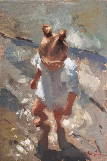 Oil study girl at the beach 20x30cm unframed