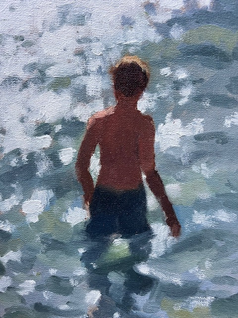 Oil Study boy paddling