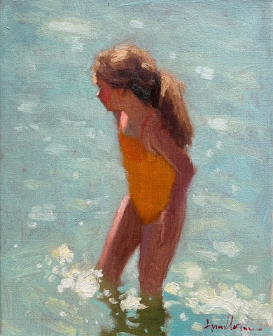 Oil study, Girl paddling , special price unframed