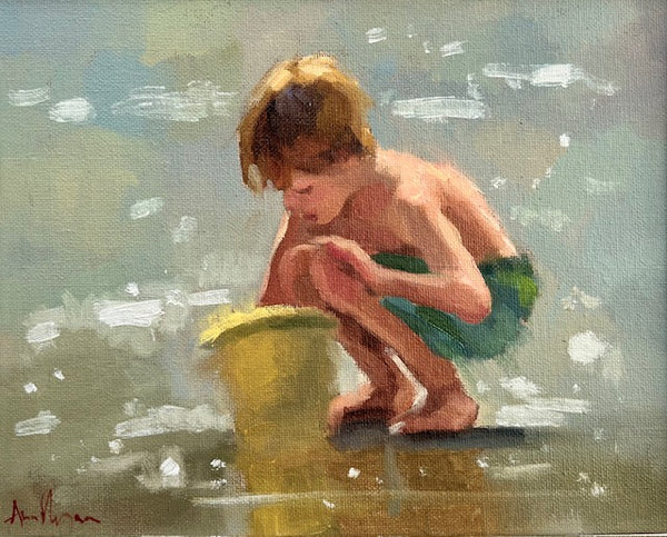 Boy playing , oil study