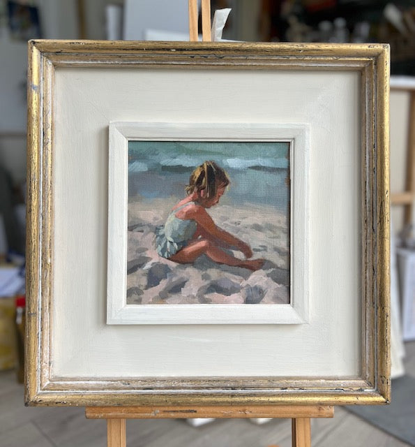 Girl playing in the sand, oil study