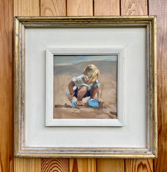 Boy playing in the sand, oil study